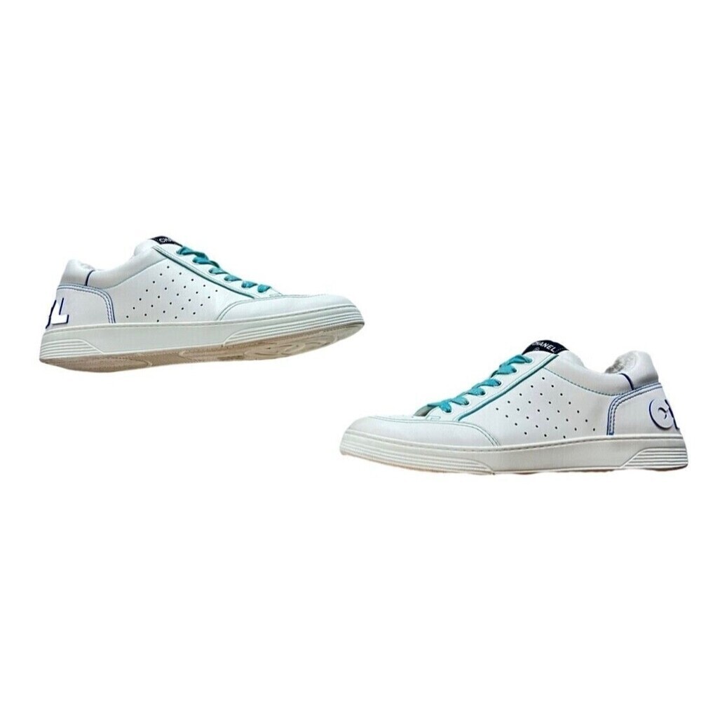 CHANEL Calfskin Men’s Logo Trainer White Blue - Picture 6 of 13